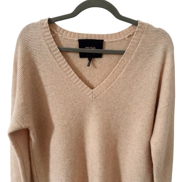 Maje Matty 100% Cashmere V-Neck Knit Sweater in "Nude" Size 2 (US M) - Picture 6 of 8